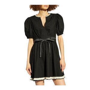 Ulla Johnson Wilda Black Cotton Puff Sleeve Mini Dress Size 12